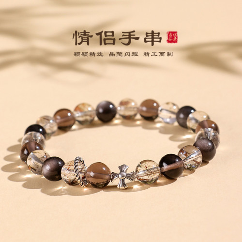 天然水晶銀耀石冰曜石情侶手鏈女純銀一對925銀手串情人節禮物廠