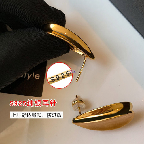 925純銀針歐美復古拉絲金銀色水滴金屬耳釘女輕奢感耳環耳飾