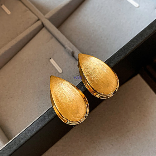 925純銀針歐美復古拉絲金銀色水滴金屬耳釘女輕奢感耳環耳飾