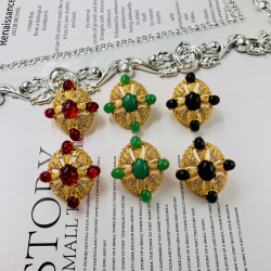 中古vintage古董滿鑲琉璃立體質感打標電鍍真金925銀針耳飾耳釘