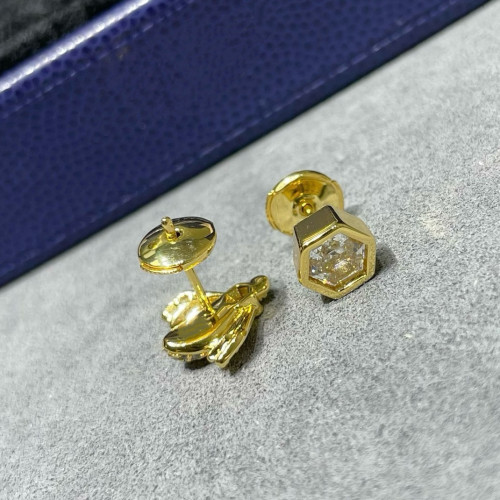 925純銀高版本尚美不對稱六邊形小蜜蜂耳釘鍍18K金滿鑽i蜜蜂耳環