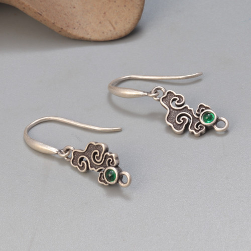 925純銀水墨黑祥雲耳鉤復古做舊DIY手工可掛流蘇吊墜耳飾飾品