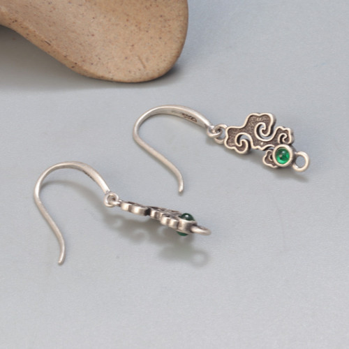 925純銀水墨黑祥雲耳鉤復古做舊DIY手工可掛流蘇吊墜耳飾飾品