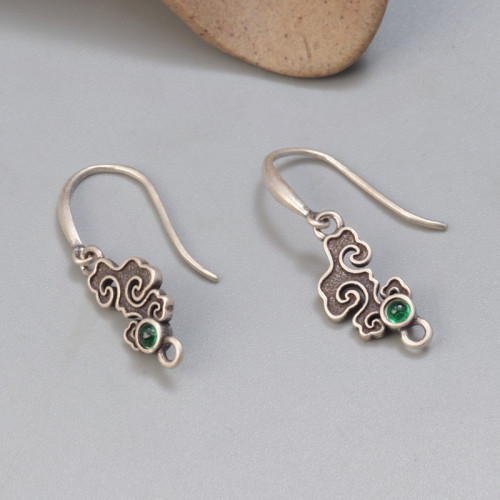 925純銀水墨黑祥雲耳鉤復古做舊DIY手工可掛流蘇吊墜耳飾飾品