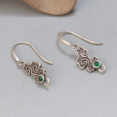 925純銀水墨黑祥雲耳鉤復古做舊DIY手工可掛流蘇吊墜耳飾飾品