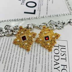 中古vintage 西洋復古方形宮廷風滿鑲925銀針電鍍真金打標耳釘