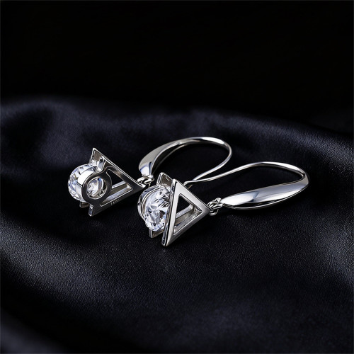 優雅時尚耳環立體三角鑲鑽925銀耳飾設計飾品女