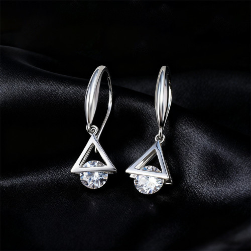 優雅時尚耳環立體三角鑲鑽925銀耳飾設計飾品女