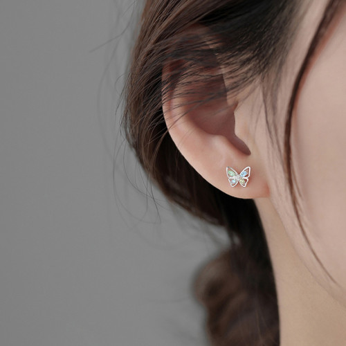 925純銀蝴蝶耳釘女2022年新款潮夏耳環輕奢小衆設計耳飾生日禮物