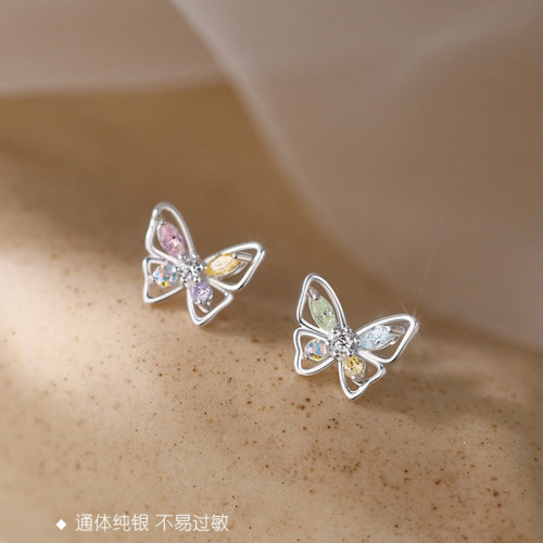 925純銀蝴蝶耳釘女2022年新款潮夏耳環輕奢小衆設計耳飾生日禮物