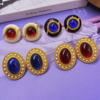 復古琺瑯彩中古防琉璃耳釘 電鍍真金保色925銀針時尚流行耳環