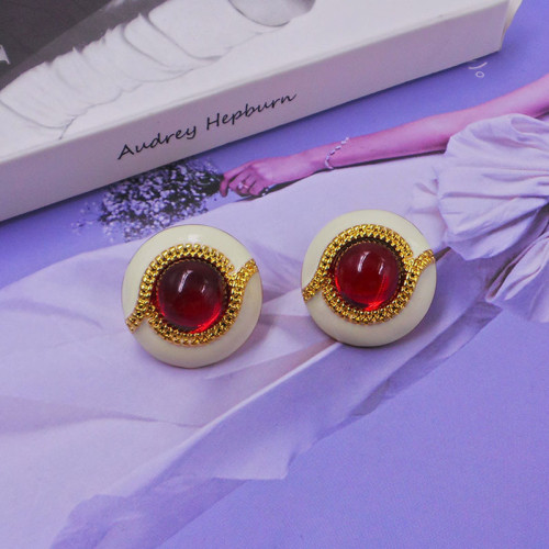 復古琺瑯彩中古防琉璃耳釘 電鍍真金保色925銀針時尚流行耳環