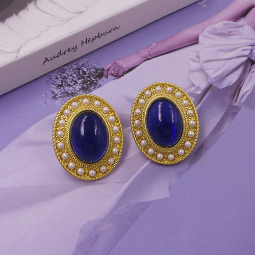 復古琺瑯彩中古防琉璃耳釘 電鍍真金保色925銀針時尚流行耳環