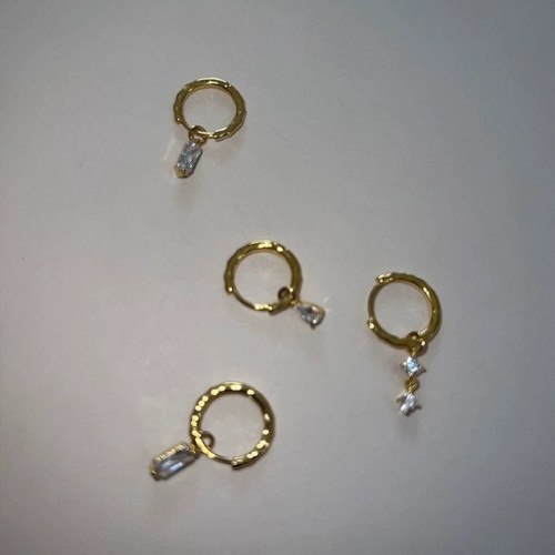 925銀鍍18k金 法式復古水滴/方塊/小鋯石精緻小耳圈女耳環百搭飾