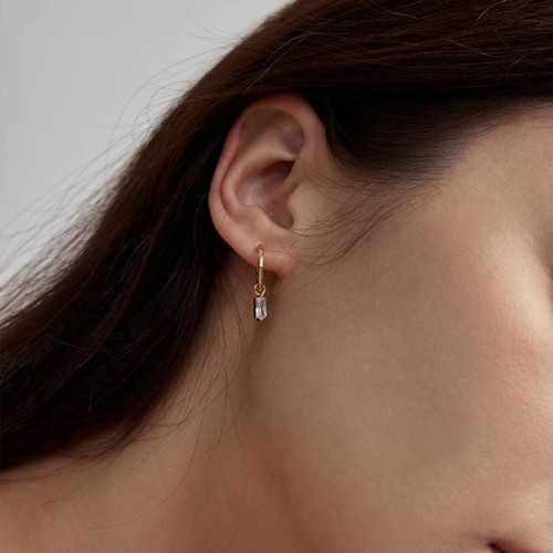 925銀鍍18k金 法式復古水滴/方塊/小鋯石精緻小耳圈女耳環百搭飾