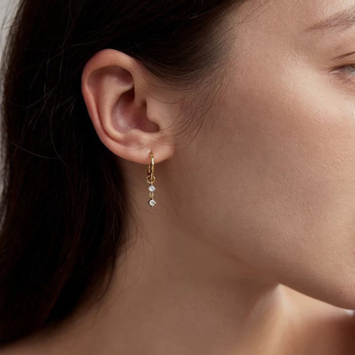 925銀鍍18k金 法式復古水滴/方塊/小鋯石精緻小耳圈女耳環百搭飾