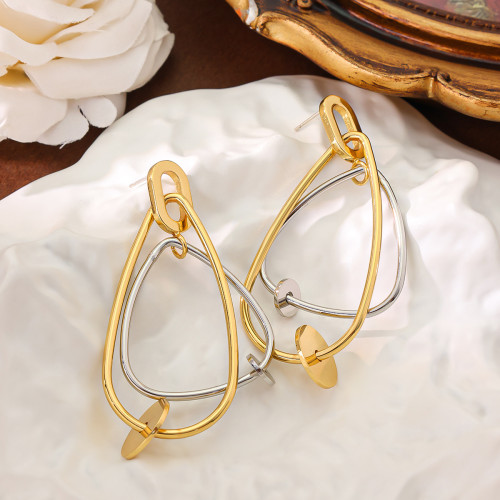 925銀針誇張不規則幾何個性獨特設計氣質雙色時尚簡約高級感耳飾