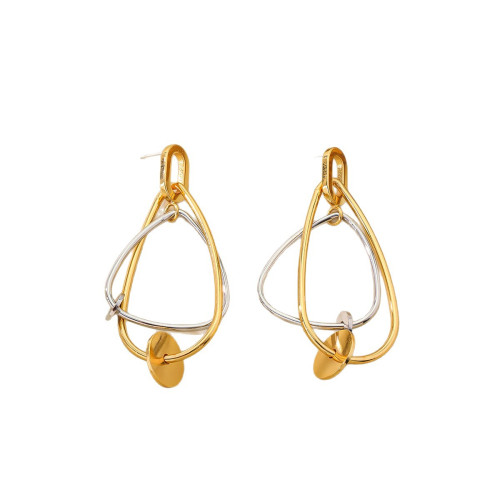 925銀針誇張不規則幾何個性獨特設計氣質雙色時尚簡約高級感耳飾