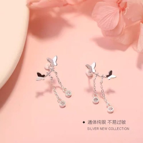 925純銀蝴蝶流蘇耳環設計感耳釘氣質簡約韓國網紅小衆耳飾