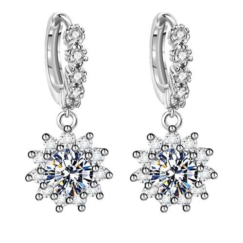 925純銀莫桑石1克拉耳環太陽花流蘇花朵耳墜女氣質飾品