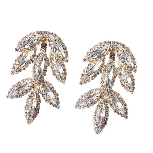 925銀針葉子簡約歐美時尚水晶耳環女氣質網紅長款耳墜誇張耳飾品