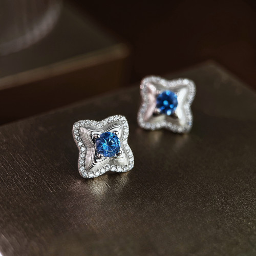 設計師原創新款通體925純銀耳釘女高級輕奢車花四葉草銀耳飾