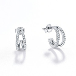 法式925銀雙C鑲鑽耳釘女高級感簡約小巧百搭氣質韓國耳飾量大