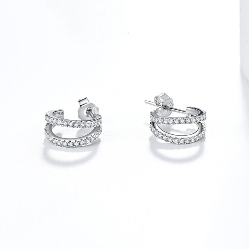 法式925銀雙C鑲鑽耳釘女高級感簡約小巧百搭氣質韓國耳飾量大 法式925銀雙C鑲鑽耳釘女高級感簡約小巧百搭氣質韓國耳飾量大