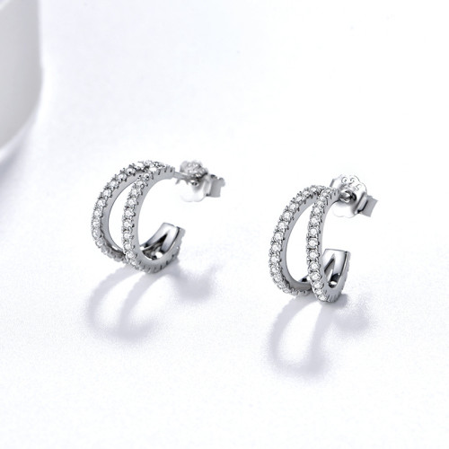 法式925銀雙C鑲鑽耳釘女高級感簡約小巧百搭氣質韓國耳飾量大 法式925銀雙C鑲鑽耳釘女高級感簡約小巧百搭氣質韓國耳飾量大