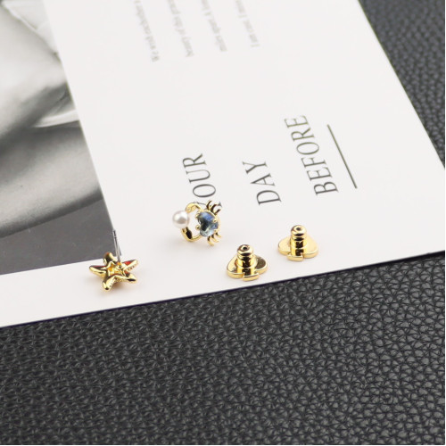 歐美飾品海星小螃蟹不對稱耳釘鋯石鑲嵌925銀針耳飾水晶珍珠貝殼