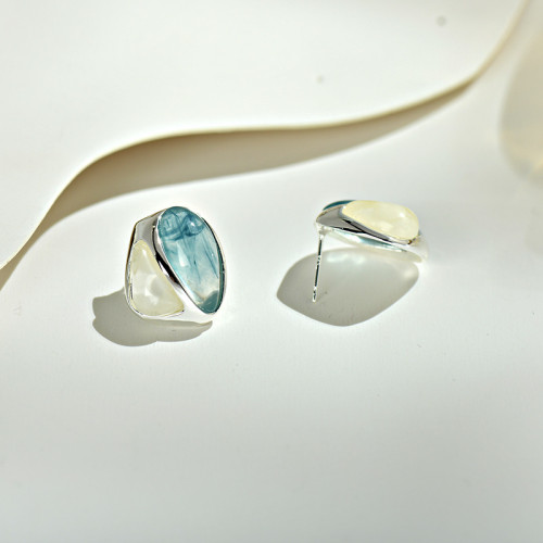 小衆設計感藍白漸變耳釘925銀針高級感輕奢氣質耳飾新款百搭耳環