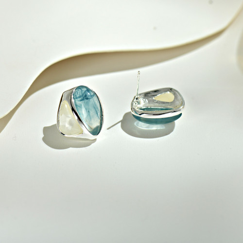 小衆設計感藍白漸變耳釘925銀針高級感輕奢氣質耳飾新款百搭耳環