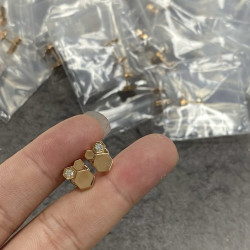 925純銀高版本尚美蜂窩六邊形鑲鑽耳釘鍍18K金蜂巢耳環