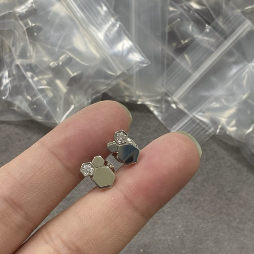 925純銀高版本尚美蜂窩六邊形鑲鑽耳釘鍍18K金蜂巢耳環