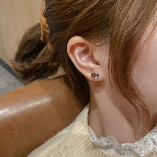 925純銀高版本尚美蜂窩六邊形鑲鑽耳釘鍍18K金蜂巢耳環