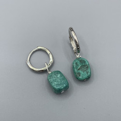 天然原礦湖北綠松石耳環925銀手工原創diy設計綠松石耳環耳圈
