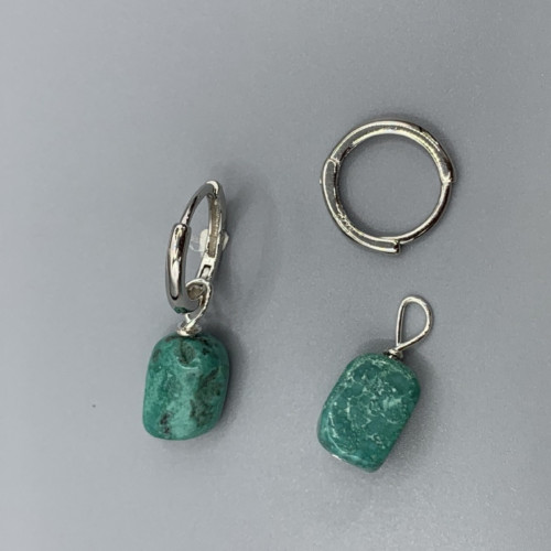 天然原礦湖北綠松石耳環925銀手工原創diy設計綠松石耳環耳圈 天然原礦湖北綠松石耳環925銀手工原創diy設計綠松石耳環耳圈
