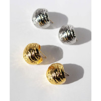 歐美冷淡風褶皺拉絲肌理耳圈小衆半圓C形耳環925銀針潮酷耳飾女98