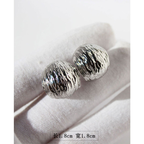 歐美冷淡風褶皺拉絲肌理耳圈小衆半圓C形耳環925銀針潮酷耳飾女98