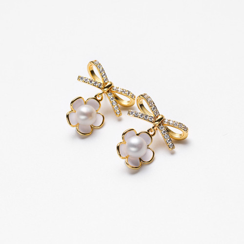 蝴蝶結花朵耳環2024年新款潮春夏耳釘小衆設計感925銀針氣質耳釘