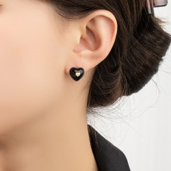 日韓精緻簡約琺瑯滴釉愛心黃銅鍍金 日常氣質925銀針耳釘耳環耳飾