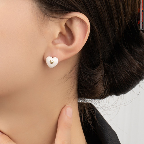 日韓精緻簡約琺瑯滴釉愛心黃銅鍍金 日常氣質925銀針耳釘耳環耳飾 日韓精緻簡約琺瑯滴釉愛心黃銅鍍金 日常氣質925銀針耳釘耳環耳飾