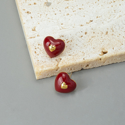 日韓精緻簡約琺瑯滴釉愛心黃銅鍍金 日常氣質925銀針耳釘耳環耳飾 日韓精緻簡約琺瑯滴釉愛心黃銅鍍金 日常氣質925銀針耳釘耳環耳飾