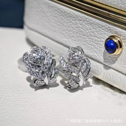 925純銀高版本寶詩家羽毛耳環鍍18K金小號梨形鑽樹葉耳釘耳飾