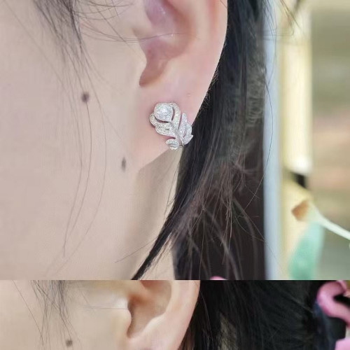 925純銀高版本寶詩家羽毛耳環鍍18K金小號梨形鑽樹葉耳釘耳飾