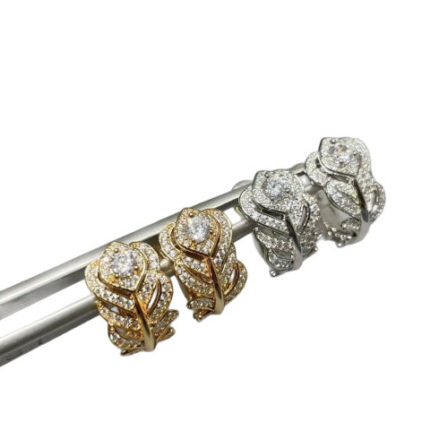 925純銀高版本寶詩家羽毛耳環鍍18K金小號梨形鑽樹葉耳釘耳飾