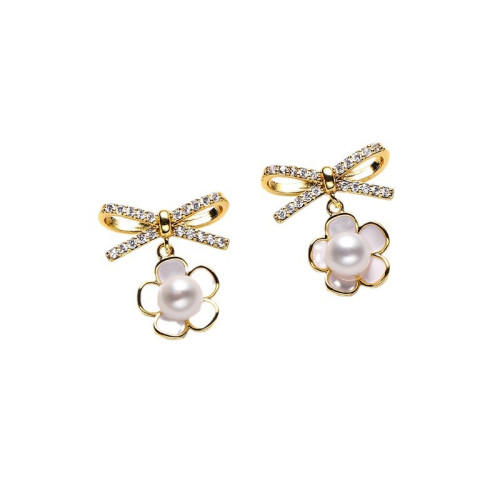 蝴蝶結花朵耳環2024年新款潮時尚耳釘小衆設計感925銀針簡約耳飾