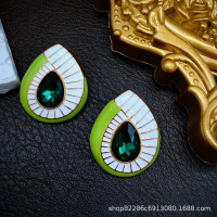 時尚輕奢綠色琺瑯彩釉耳釘小衆歐美風925銀針耳環百搭潮款電鍍24K