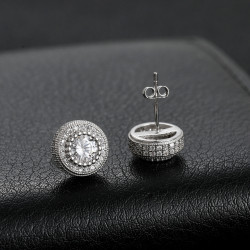 925銀耳環圓形歐美嘻哈說唱耳飾潮款通體925銀輕奢高級感鋯石耳釘