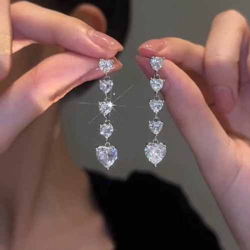 925銀針愛心鋯石耳釘輕奢小衆超閃名媛氣質甜美時尚精緻耳飾甜心